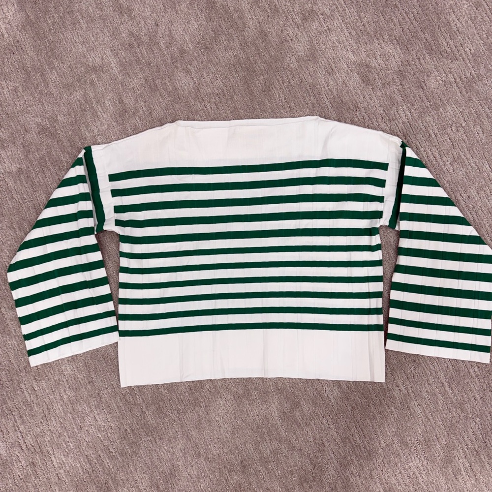 NWOT! Erika Cavallini. Bold Green and White Striped Crew Neck Sweater